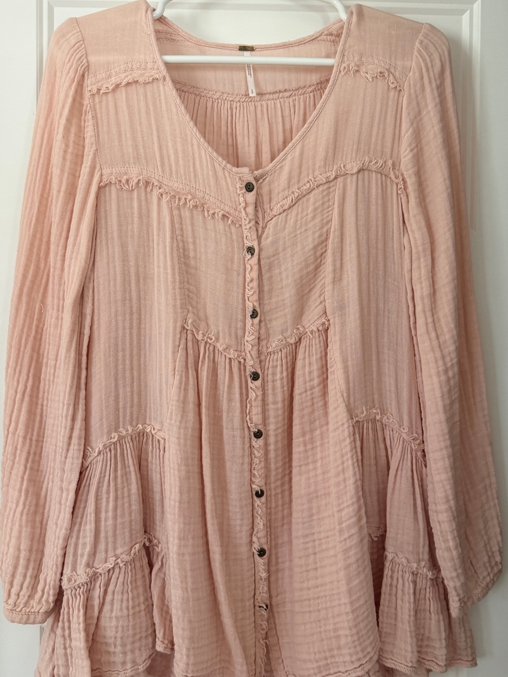 Free People Blush Pink Button-Down Gauze Tunic